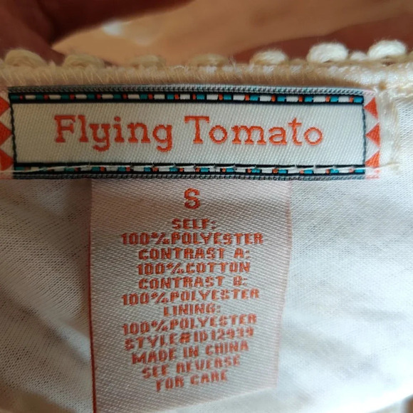 Flying Tomato Embroidered Flower Ivory Tassel Crochet Bohemian Mini Dress Size S - Picture 12 of 12